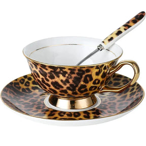 Conjunto De Pires E Xícara De Cerâmica De Impressão De Leopardo Retro, Xícara De Café Premium, Chá Da Tarde Europeu, China De Osso De Controle, Caixa De Presente