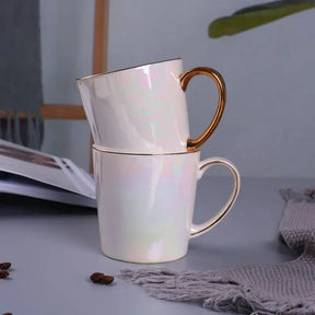 Caneca esmaltada branca pérola, copo cerâmico esmaltado arco-íris, tecido nórdico simples, copo de café da moda avançado, presente de bebidas 350ml